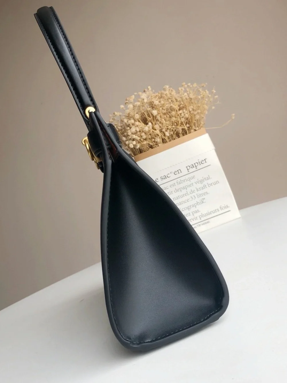 Tory Burch Black Leather Top-Handle Satchel with Gold Hardware